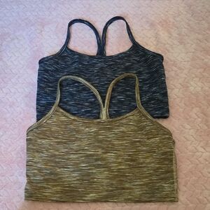 aerie Heathered Black & Olive Seamless Racerback Sports Bras - 2 Pack